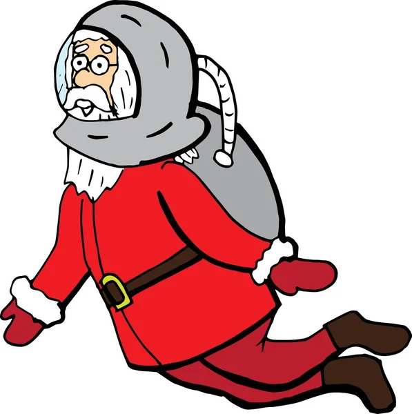 Zábavný kreslený Santa Claus v kosmický skafandru. vektorový vánoční znak pro tisk a plakáty — Stockový vektor