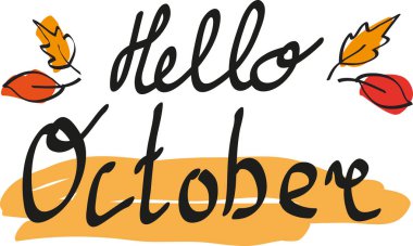 merhaba ekim el yapraklı yazı afişi. kartlar, baskılar ve çıkartmalar için vektör