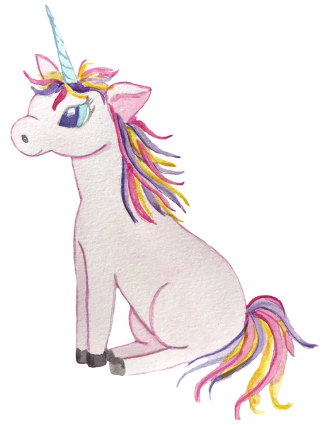 Aislado soñando unicornio rosa sobre un fondo blanco. ilustración de acuarela para impresiones, carteles —  Fotos de Stock