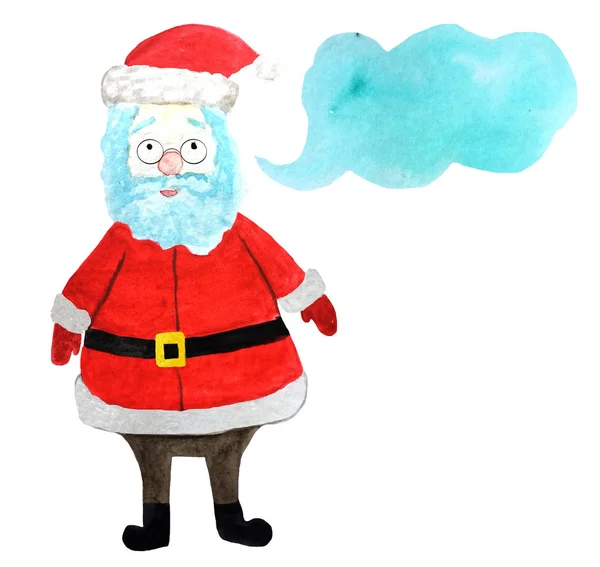 Papai Noel com bolha de fala no fundo branco. ilustração aquarela para cartazes, cartões postais, impressões — Fotografia de Stock