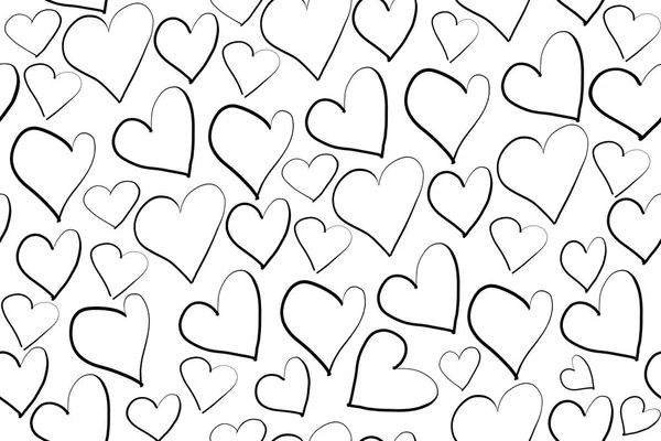 hand drawing doodle pattern with different hearts on a white background. raster illustration for prints, wallpapers, templates