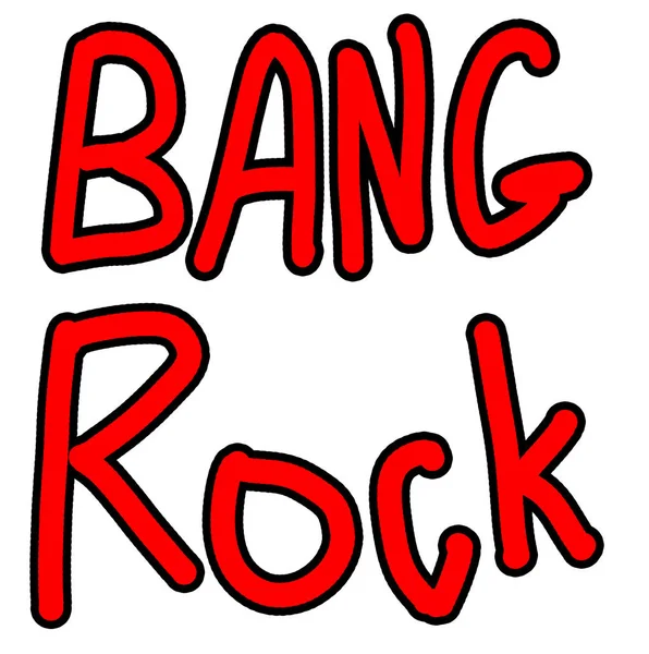 Hand tekenen zinnen set-bang en rock. Doodle rode belettering, Raster illustratie — Stockfoto