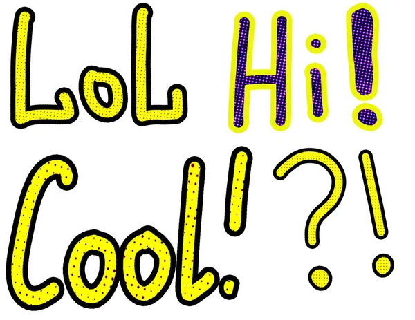 Handtekening zinnen set-Hi, lol, cool. Doodle rode belettering, Raster illustratie — Stockfoto