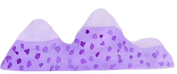 Contornos de acuarela de montañas de color púrpura con manchas sobre un fondo blanco. montañas abstractas con gorras de nieve para grabados y carteles —  Fotos de Stock