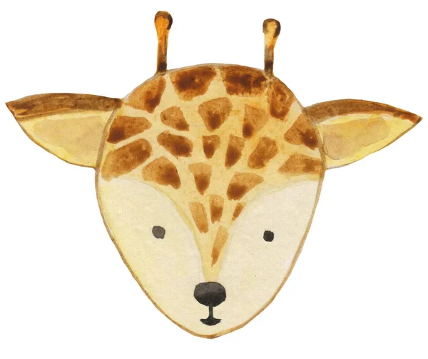 Lustiges Giraffengesicht auf weißem Hintergrund. Aquarell handgezeichnete Cartoon-Illustration für Drucke, Poster und Karten. Animal Emotions — Stockfoto