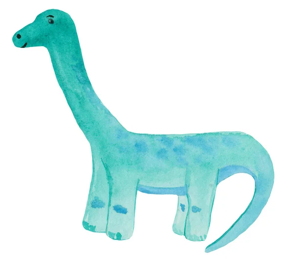 Karikatur lustiger Dinosaurier auf weißem Hintergrund. Aquarell-Diplodocus für Zeitschriften, Drucke. Babykleidung und Poster — Stockfoto