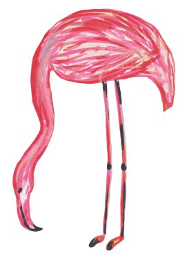 beyaz arka plan üzerinde izole kalem flamingo. Tasarım, baskılar, posterler, kartlar, tekstil ve desenler için el çizim illüstrasyon.