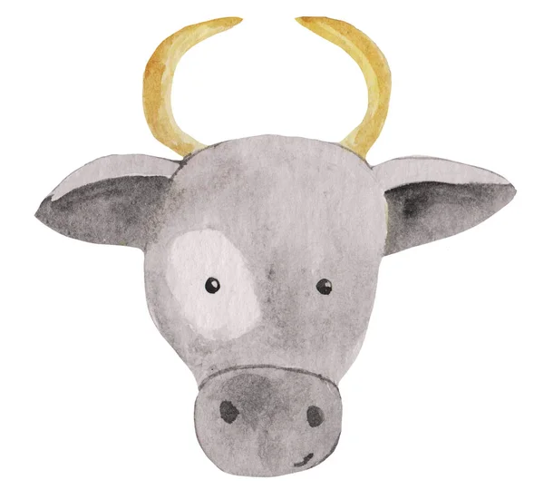 Portret krowy z kreskówki. ilustracja akwarela do druków, kart, plakatów i czasopism — Zdjęcie stockowe