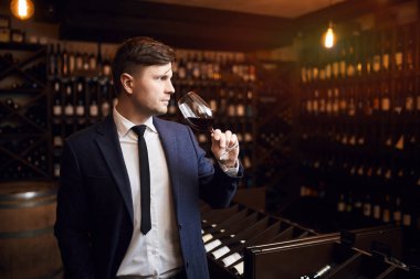 yetenekli sommelier pahalı içecek tadı.