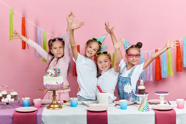 Cheerful crazy kids celebrating birthday party — Stock Photo, Image