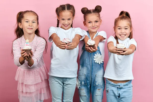 Funny crazy children having fun at birthday party — Stock Photo, Image