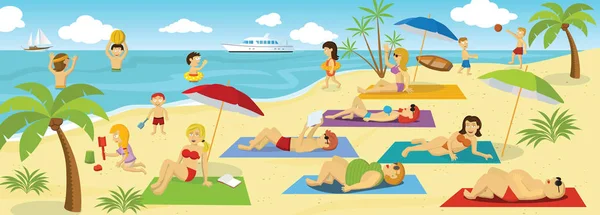 Vector Illustration People Sea Summer Sports Activities Relaxation — Stock Vector