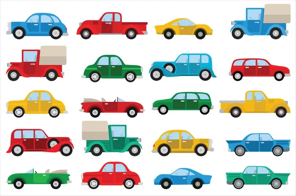 Colección Vectorial Iconos Coches Coloridos Simples — Archivo Imágenes Vectoriales