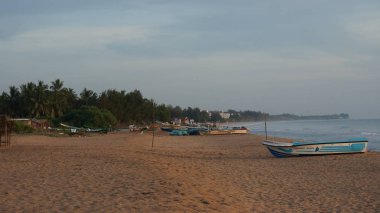 avuç içi ve sri Lanka balıkçı tekneleri ile tropikal plaj