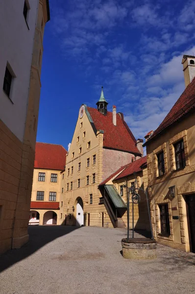 stock image Picturesque medieval gothic houses in old bavarian town near Munich, Germany