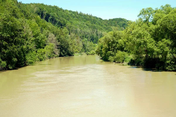 Río Iller Bavaria Después Lluvia Con Agua Fangosa Parque Natural — Foto de Stock