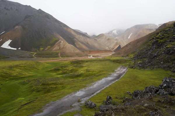 Bellissima Strada Sterrata Landmanalaugar Polvere Ghiaia Sugli Altopiani Islanda Europa — Foto Stock