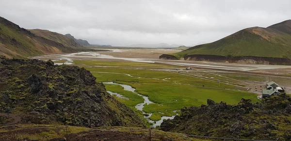 Vackra Färgglada Vulkaniska Berg Landmannalaugar Island Sommartid Panorama — Stockfoto