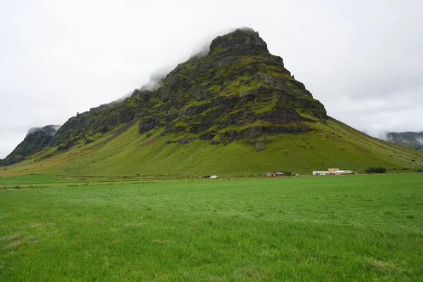 Zöld Szikla Domb Fekete Kövek Dél Iceland — Stock Fotó