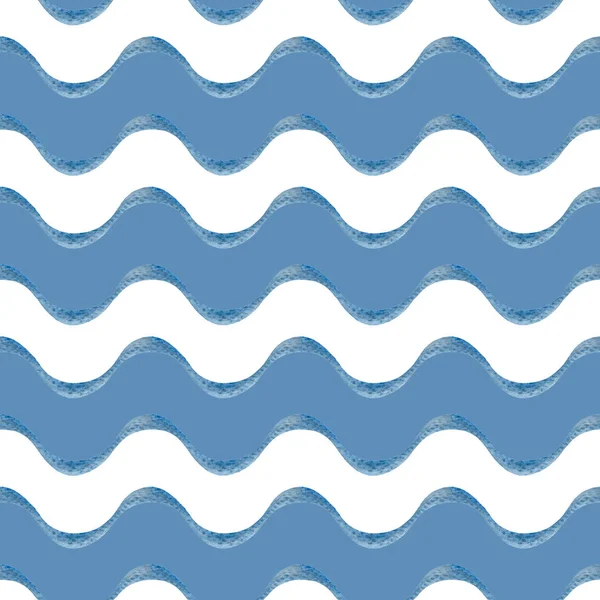 Patrón Sin Costuras Acuarela Con Líneas Blancas Azules Onduladas Que — Foto de Stock