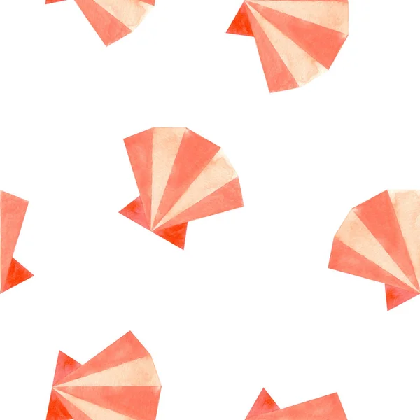 Suluboya seamless modeli origami kabukları (Venüs tarak) üzerinde beyaz bir arka plan ile. İzole. İllüstrasyon.