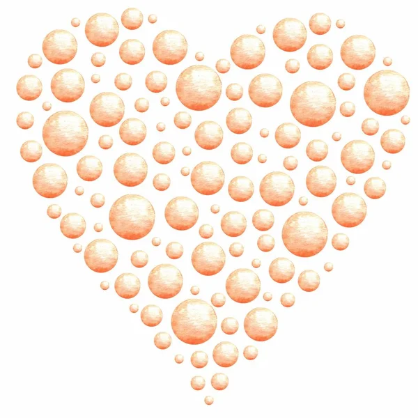 Big Watercolor Heart Beautiful Apricot Pearls White Background Waiting Summer — Stock Photo, Image