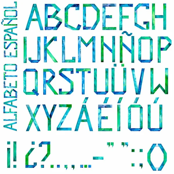 Aquarel Handgeschreven Alfabet Met Latijnse Spaanse Letters Klinkers Met Een — Stockfoto