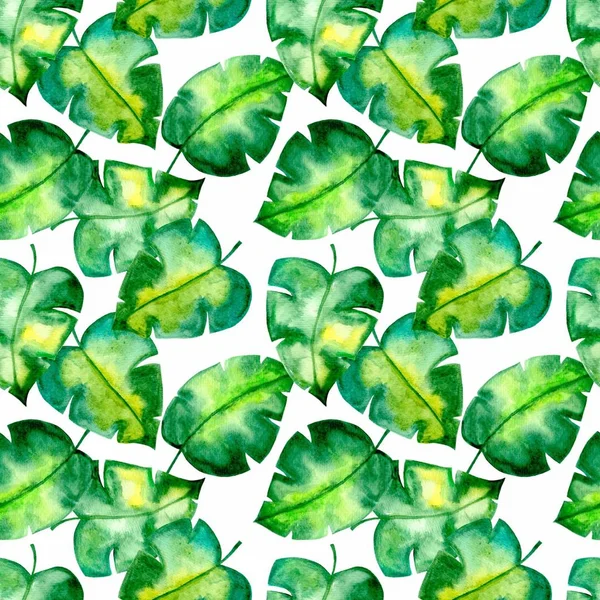 Aquarell Nahtloses Sommermuster Mit Grünen Palmblättern Tropisches Muster Illustration Auf — Stockfoto