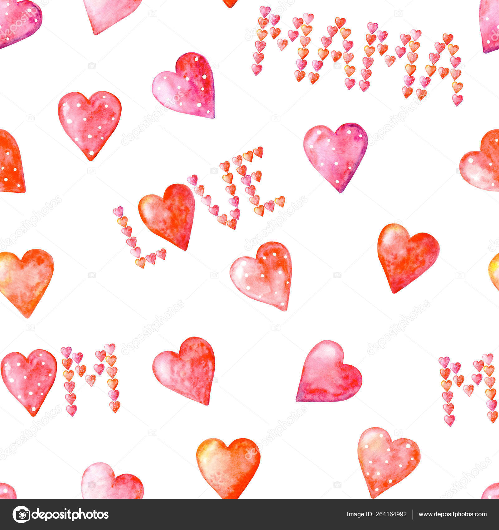 Watercolor Seamless Pattern Words Mom Mama Love Cute Pink