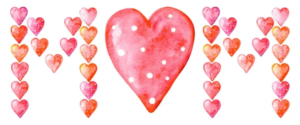 Ακουαρέλα Λέξη Μαμά Από Χαριτωμένο Ροζ Και Ροζ Κουκκίδα Καρδιές — Φωτογραφία Αρχείου