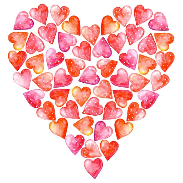Big Beautiful Heat Cute Watercolor Pink Pink Dot Hearts Isolates — Stock Photo, Image
