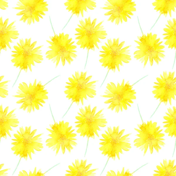 Belo Padrão Sem Costura Com Aquarela Flores Primavera Amarelas Fundo — Fotografia de Stock