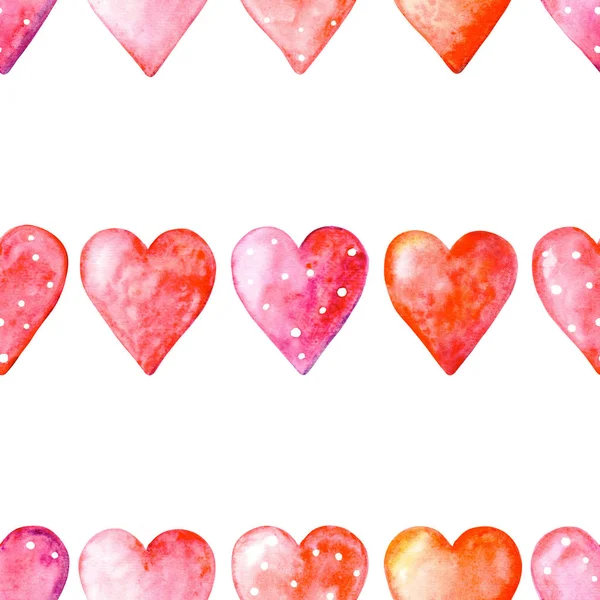 Suluboya pembe ve nokta pembe kalplerden sevimli sorunsuz desen love. Beyaz arka planda tatlı illüstrasyon.