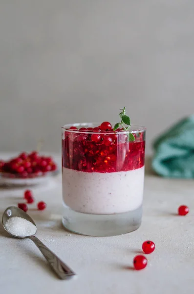 Heerlijke Italiaanse Pana Cotta Met Rijpe Rode Bes Vers Gezond Stockfoto