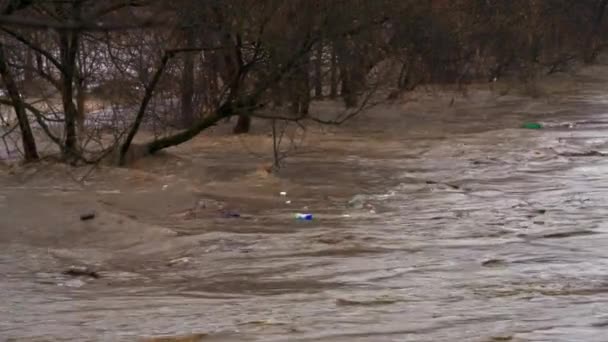 Stor Flod Flood Efter Smältande Snö — Stockvideo