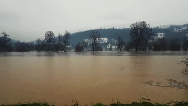 Gran Inundación Del Río Después Derretir Nieve — Vídeo de stock