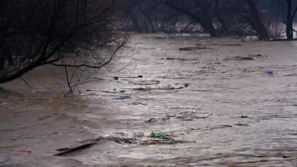 Stor Flod Flood Efter Smältande Snö — Stockvideo