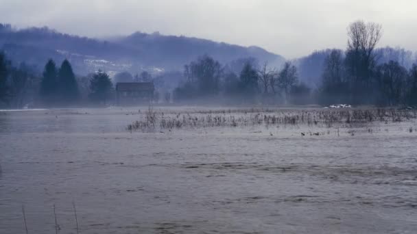 Gran Inundación Del Río Después Derretir Nieve — Vídeo de stock