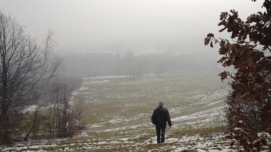 Bir erkek için yalnız bir ağaç yoğun fogg gider.