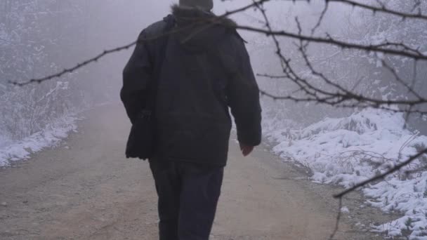 Montañista Atraviesa Niebla — Vídeos de Stock