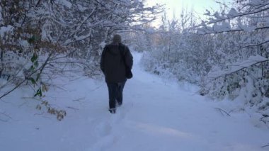 Dalları altında derin karda adam gider