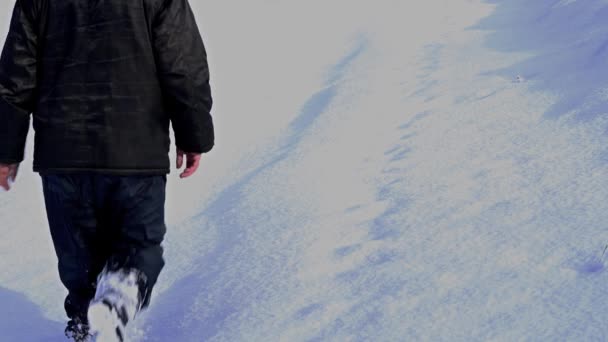 Mężczyznę Idącego Głębokim Śniegu — Wideo stockowe
