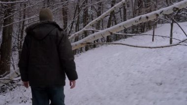 Adam wiggle düşürülen huş ağacı ve gider ormandaki altında 