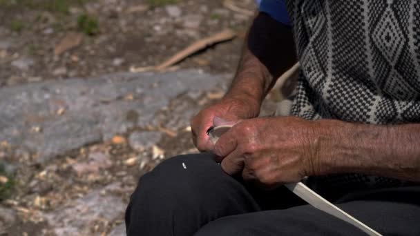 Man Make Handmade Wooden Spoon — Stock Video