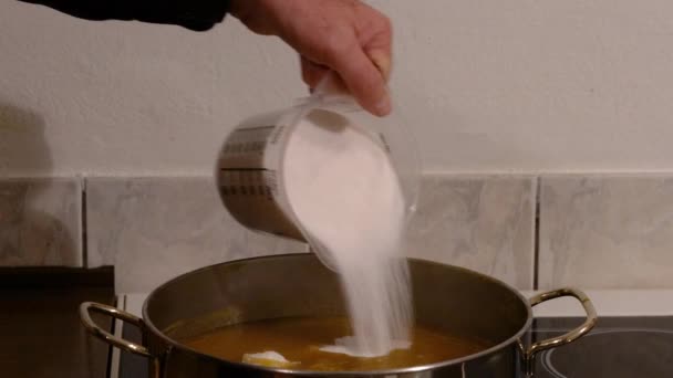 Making Jam Organic White Plums Add Sugar — Stock video