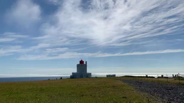 Dyrholaey Lighthouse Wind Moving Fog Iceland — Stock Video