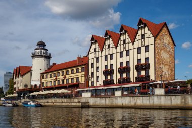 Kaliningrad, Rusya - 10 Eylül 2018: Balıkçı köyü - tarihsel, etnografik ve ticaret-zanaat karmaşık