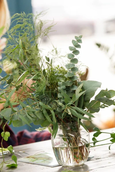 Eucalyptus Branches Bouquets Glass Vase — Stock Photo, Image