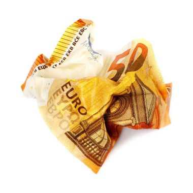 Buruşuk banknot 50 euro. Nakit feragat kavramı. Para kağıttır.