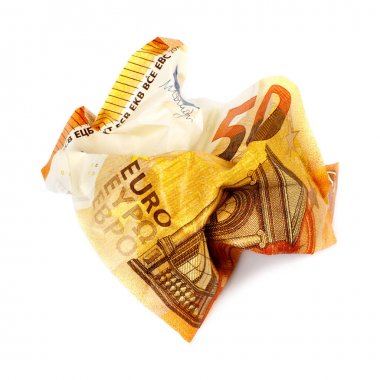 Crumpled banknote 50 euros. Concept of waiver of cash. Money is paper. clipart
